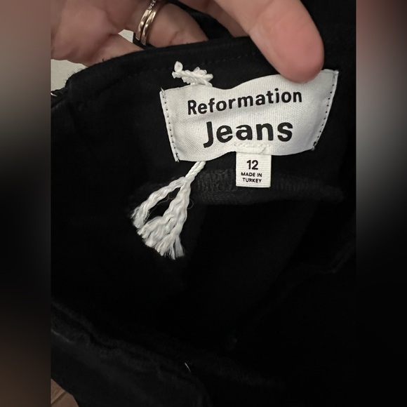 Reformation Kate Tie Back Denim Mini Dress in Black Size 12 - Picture 8 of 10